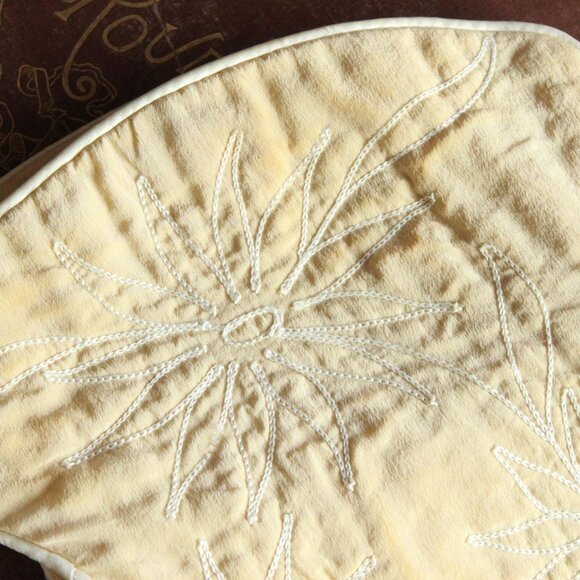 Vintage 1950s Hot Water Bottle Cover, Yellow with White Floral Embroidery - Picture 2 of 9